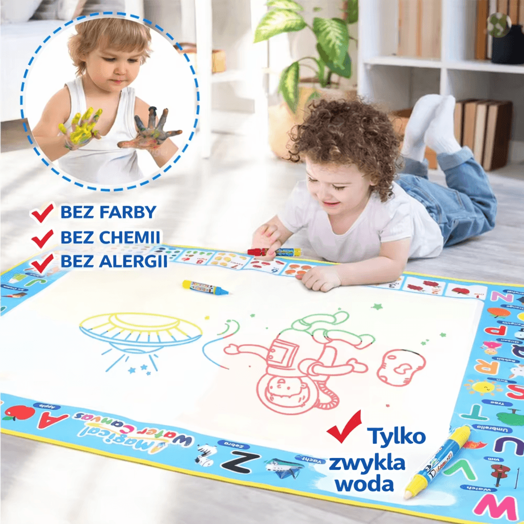 Mata wodna dla dzieci 100x80 cm – duża mata do malowania wodą bez brudzenia | Zabawka Montessori