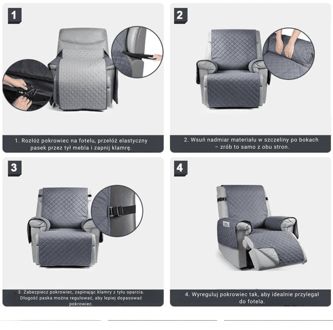 Wodoodporny Pokrowiec na Fotel, Rozkładany 1-osobowy – Pikowany, z Elastycznym Paskiem | Ochrona dla Domu ze Zwierzętami i Dziećmi