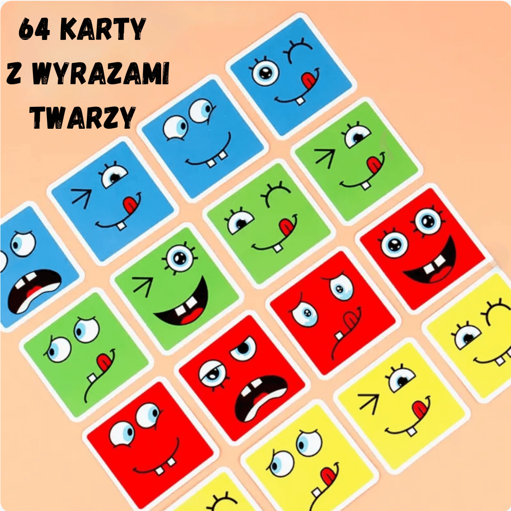 Drewniana Gra Logiczna Twarze i Emocje – Klocki Montessori, Układanka Edukacyjna dla Dzieci
