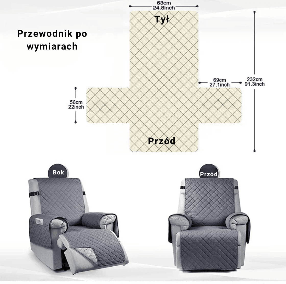 Wodoodporny Pokrowiec na Fotel, Rozkładany 1-osobowy – Pikowany, z Elastycznym Paskiem | Ochrona dla Domu ze Zwierzętami i Dziećmi