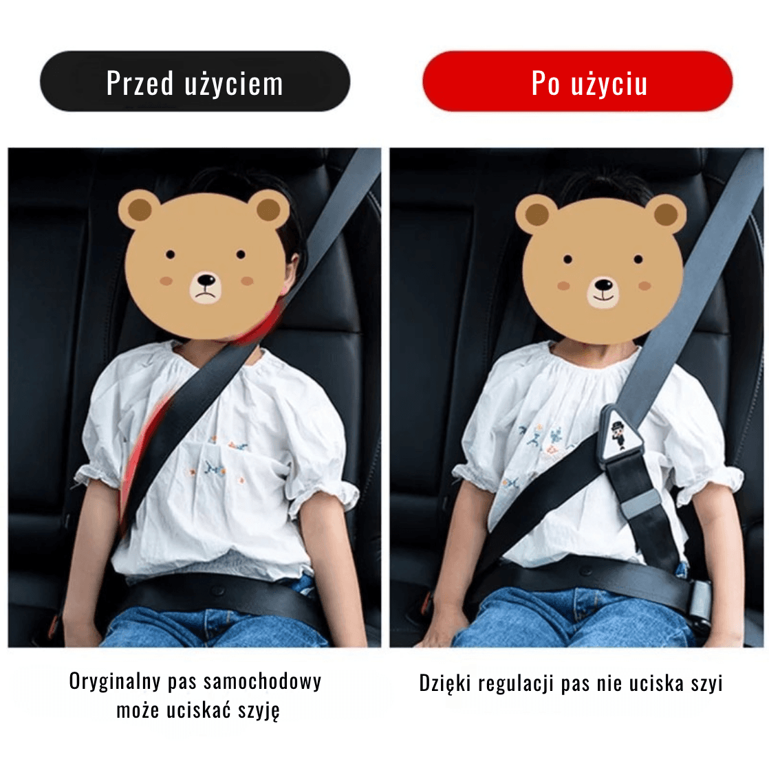 Regulator Pasów Bezpieczeństwa dla Dzieci do Samochodu – Uchwyt i Osłona na Ramię | Zapobiega Uciskowi i Poprawia Komfort Jazdy