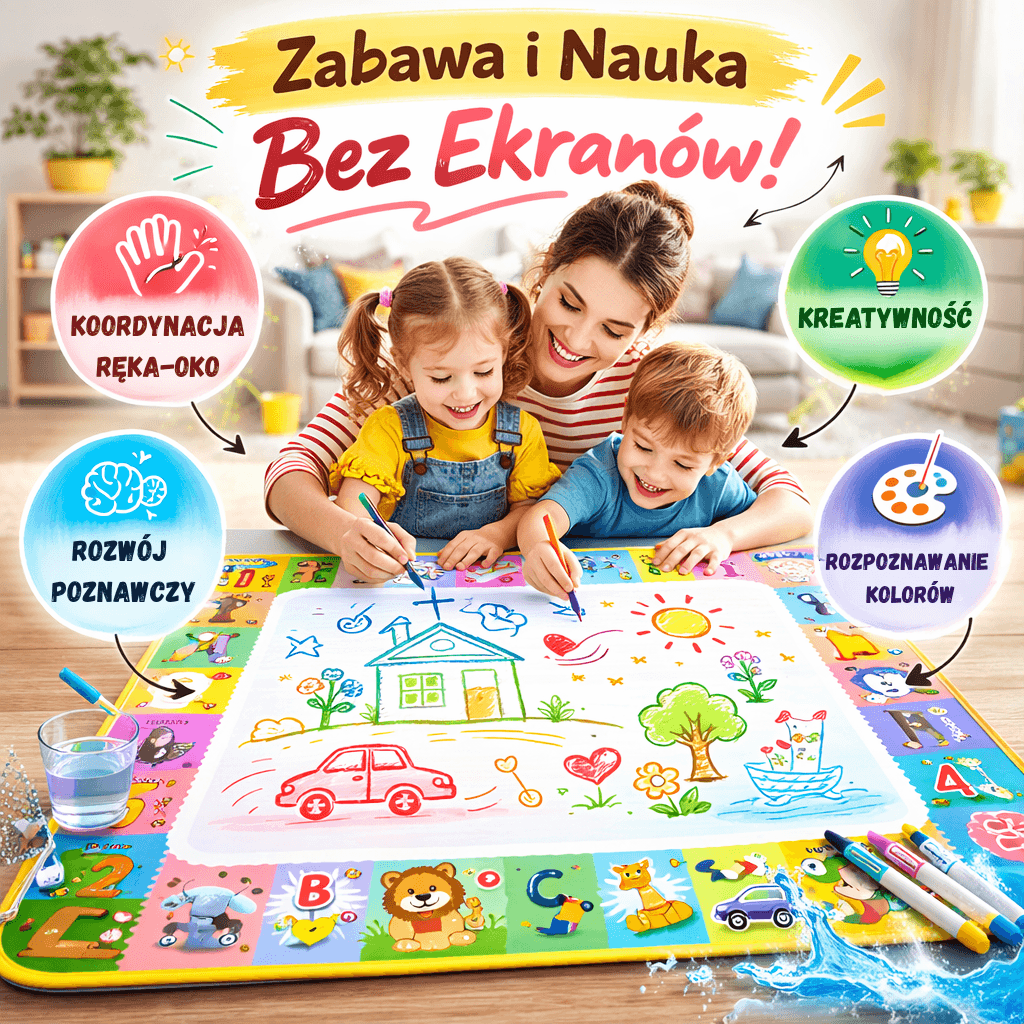 Mata wodna dla dzieci 100x80 cm – duża mata do malowania wodą bez brudzenia | Zabawka Montessori